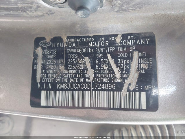 Продаж на аукціоні авто 2013 Hyundai Tucson Gls, vin: KM8JUCAC0DU724896, номер лоту: 44374934