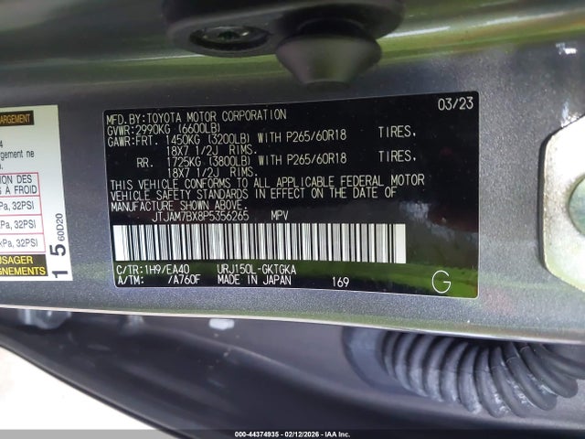 Auction sale of the 2023 Lexus Gx 460 Premium, vin: JTJAM7BX8P5356265, lot number: 44374935