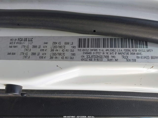 Продаж на аукціоні авто 2017 Ram 1500 Tradesman  4x4 8' Box, vin: 3C6JR7DG9HG617499, номер лоту: 44374947