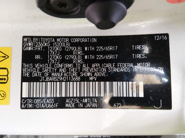 Aukcja sprzedaży 2017 Lexus Nx 200t, vin: JTJBARBZ9H2113688, numer aukcji: 44374950