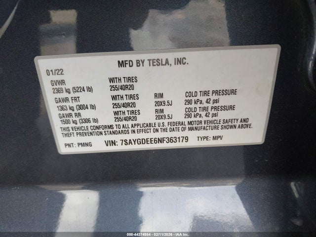 2022 TESLA MODEL Y 7SAYGDEE6NF363179 Photo 8