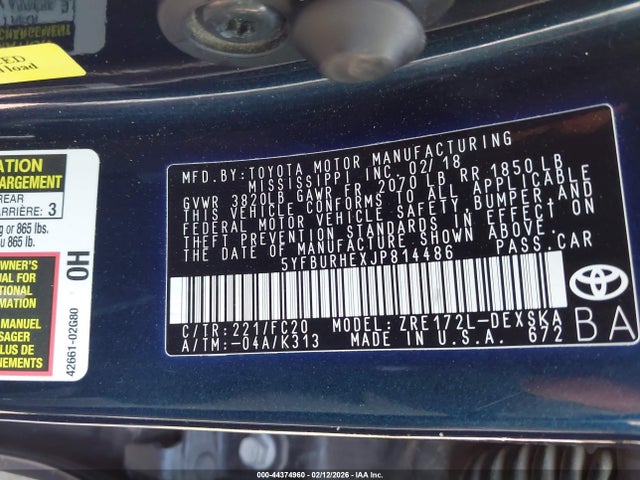 Toyota COROLLA SE 2018 5YFBURHEXJP814486 Image 9