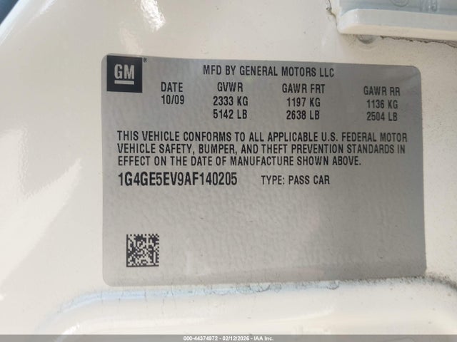 44374972 :رقم المزاد ، 1G4GE5EV9AF140205 vin ، 2010 Buick Lacrosse Cxs مزاد بيع