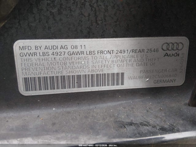 2012 AUDI A4 WAUBFAFL2CN006840 Photo 8