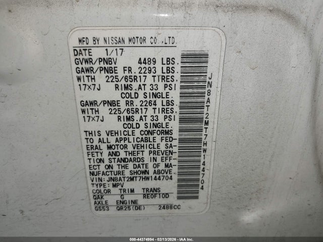 JN8AT2MT7HW144704 Nissan ROGUE SV