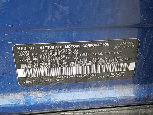 2019 MITSUBISHI ECLIPSE CROSS JA4AS3AA6KZ000598 Photo 8