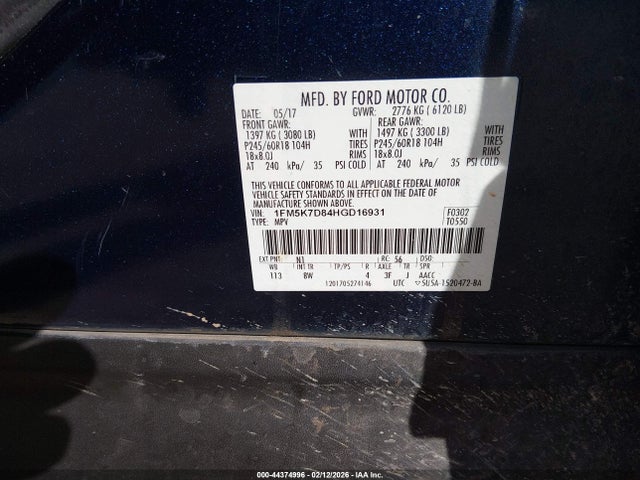 Aukcja sprzedaży 2017 Ford Explorer Xlt, vin: 1FM5K7D84HGD16931, numer aukcji: 44374996