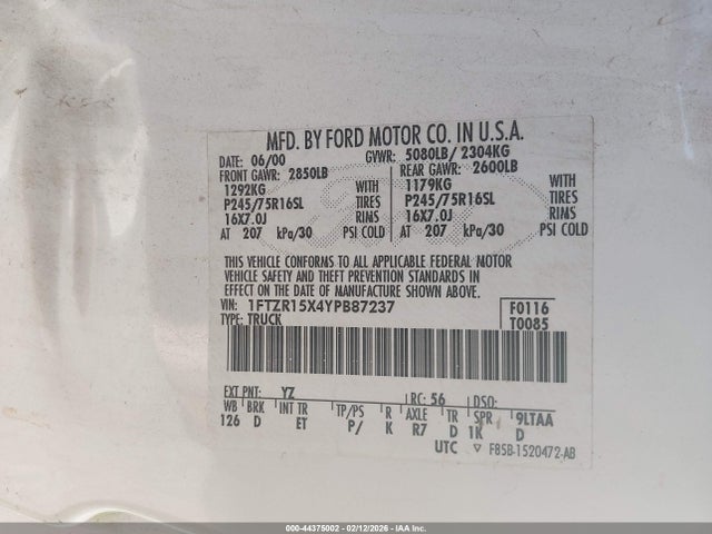 2000 FORD RANGER 1FTZR15X4YPB87237 Photo 8