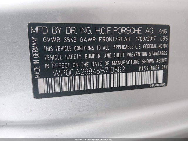 2005 PORSCHE BOXSTER WP0CA29845S710562 Photo 8