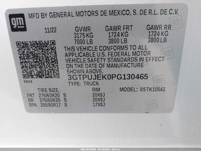 3GTPUJEK0PG130465 GMC Sierra 1500 4wd Short Box Elevation With 3vl