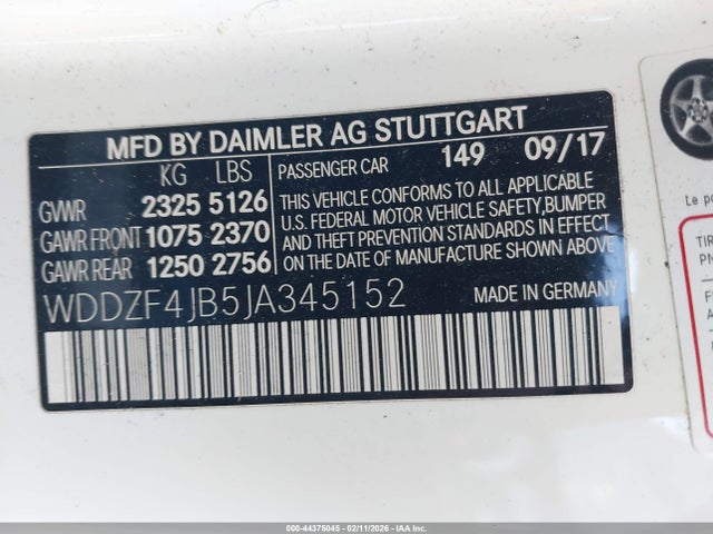 2018 Mercedes-benz E 300 მანქანა იყიდება აუქციონზე, vin: WDDZF4JB5JA345152, აუქციონის ნომერი: 44375045