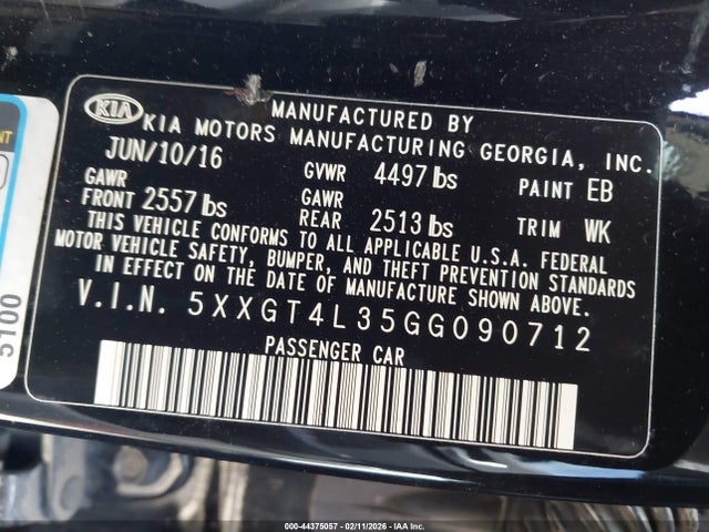 5XXGT4L35GG090712 KIA Optima Lx