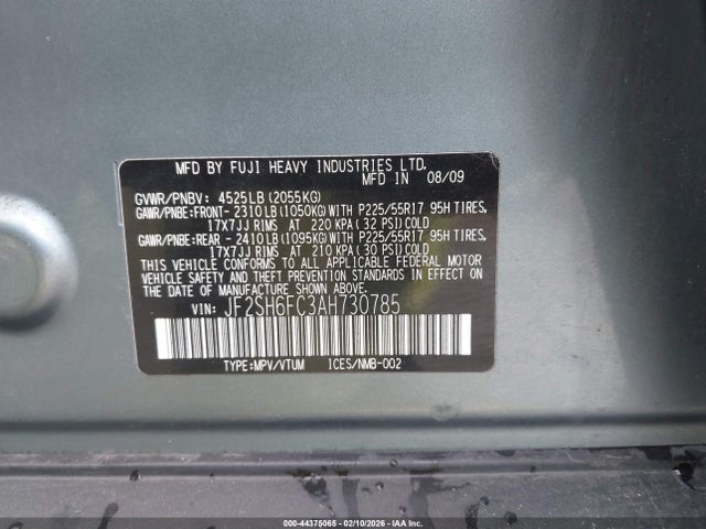Продаж на аукціоні авто 2010 Subaru Forester 2.5xt Limited, vin: JF2SH6FC3AH730785, номер лоту: 44375065