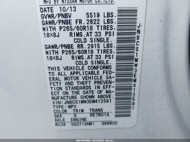 Продажа на аукционе авто 2014 Infiniti Qx70, vin: JN8CS1MW3EM412591, номер лота: 44375068