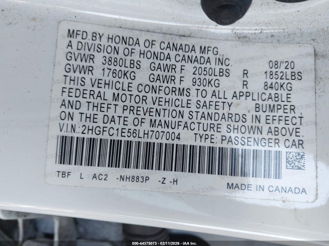 Honda CIVIC SI SEDAN 2020 2HGFC1E56LH707004 Image 9