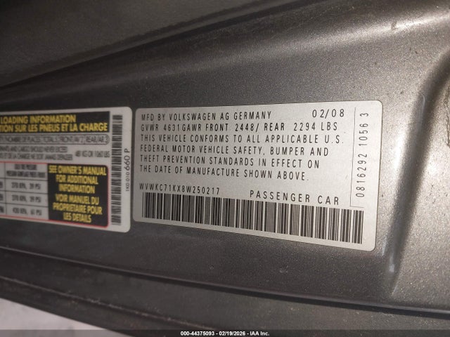 2008 VOLKSWAGEN R32 WVWKC71KX8W250217 Photo 8