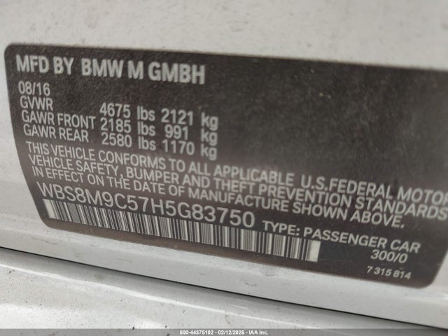 Aukcja sprzedaży 2017 Bmw M3, vin: WBS8M9C57H5G83750, numer aukcji: 44375102
