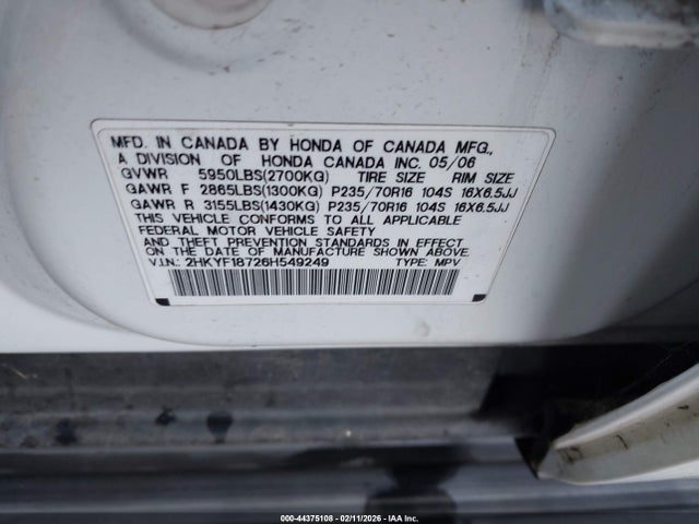 2006 HONDA PILOT 2HKYF18726H549249 Photo 8