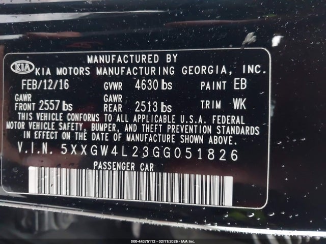 5XXGW4L23GG051826 KIA Optima Sx Turbo
