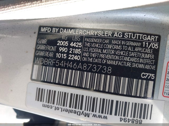 Aukcja sprzedaży 2006 Mercedes-benz C 280 Luxury, vin: WDBRF54H46A873738, numer aukcji: 44375116