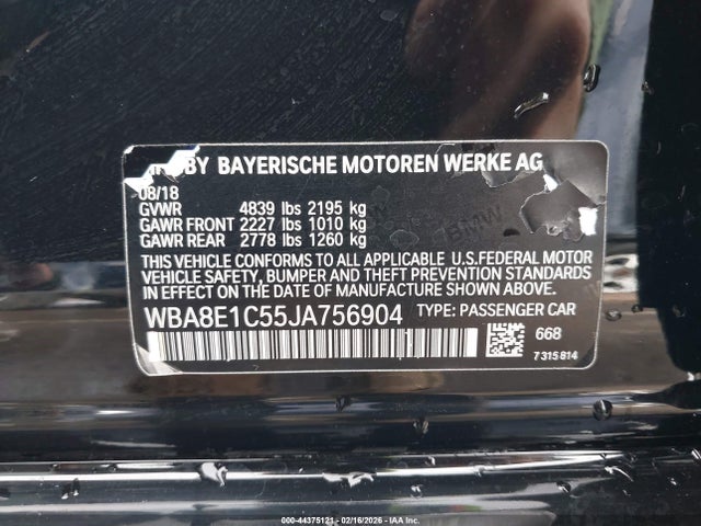 Aukcja sprzedaży 2018 Bmw 330e Iperformance, vin: WBA8E1C55JA756904, numer aukcji: 44375121