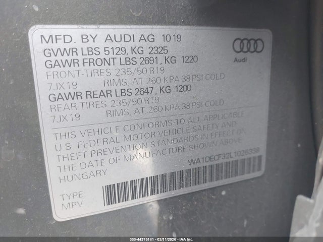 Продажа на аукционе авто 2020 Audi Q3 Premium 45 Tfsi S Line Quattro Tiptronic, vin: WA1DECF32L1026338, номер лота: 44375181