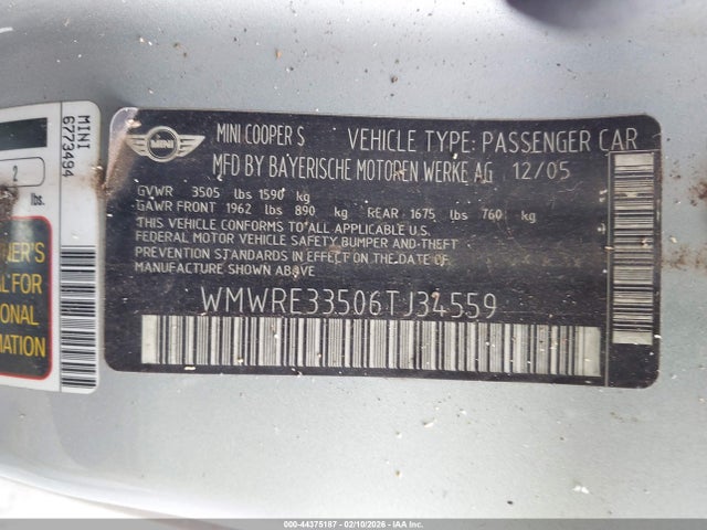 2006 MINI COOPER S WMWRE33506TJ34559 Photo 8