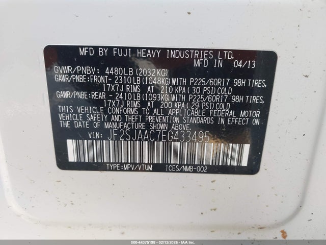 2014 Subaru Forester 2.5i მანქანა იყიდება აუქციონზე, vin: JF2SJAAC7EG433495, აუქციონის ნომერი: 44375198