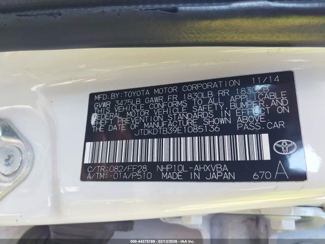 Toyota Prius C Two 2014 JTDKDTB39E1085136 Image 9
