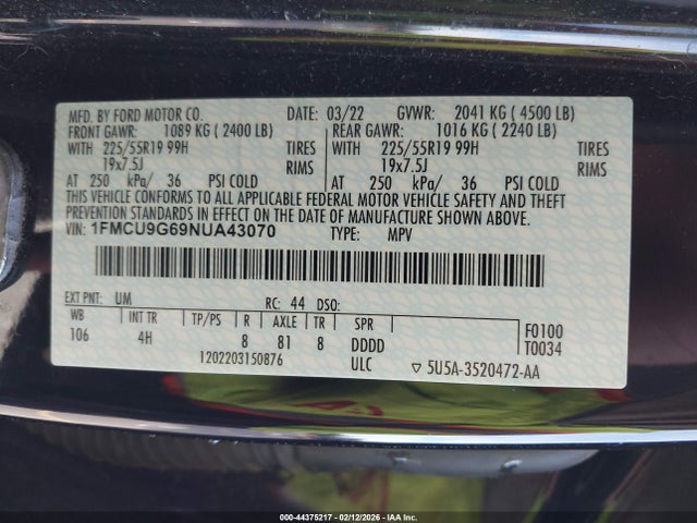 1FMCU9G69NUA43070 Ford ESCAPE SE
