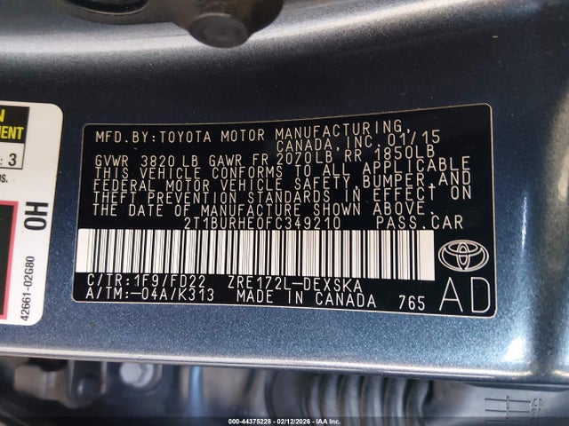 Toyota Corolla S Plus 2015 2T1BURHE0FC349210 Image 9