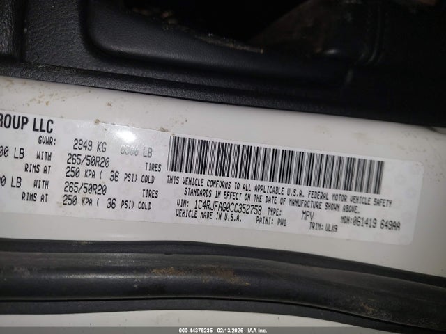 Aukcja sprzedaży 2012 Jeep Grand Cherokee Laredo, vin: 1C4RJFAG0CC352758, numer aukcji: 44375235