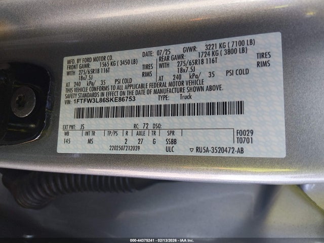 2025 FORD F-150 1FTFW3L86SKE86753 Photo 8