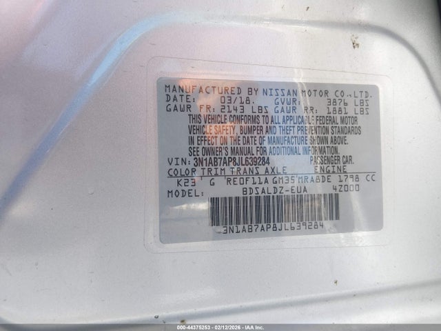 3N1AB7AP8JL639284 Nissan SENTRA SV