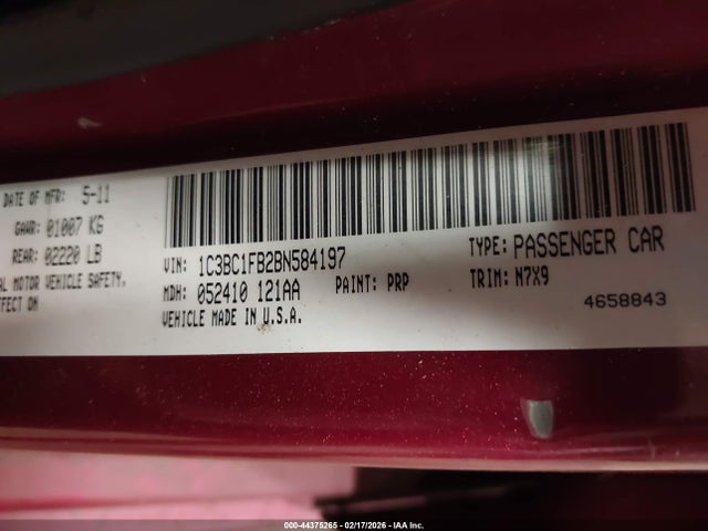 44375265 :رقم المزاد ، 1C3BC1FB2BN584197 vin ، 2011 Chrysler 200 Touring مزاد بيع
