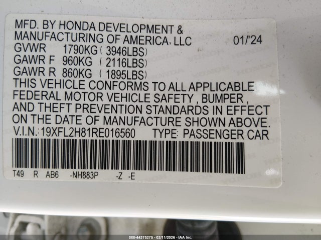 19XFL2H81RE016560 Honda Civic Sport