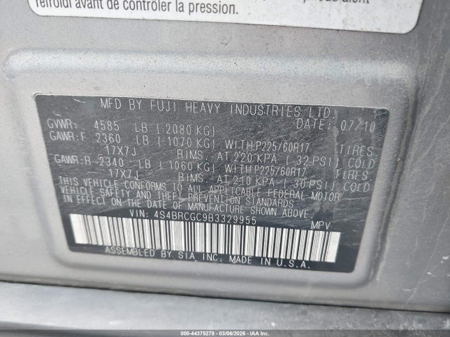Продажа на аукционе авто 2011 Subaru Outback 2.5i Premium, vin: 4S4BRCGC9B3329955, номер лота: 44375278