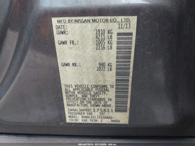 1N4AL3AP4EC175811 Nissan Altima 2.5 Sl