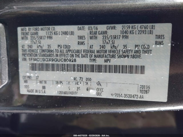 1FMCU9GX9GUC80928 Ford ESCAPE SE