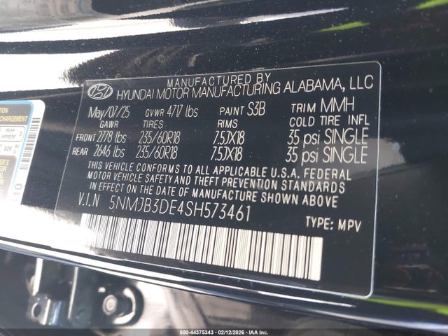 5NMJB3DE4SH573461 Hyundai TUCSON SEL