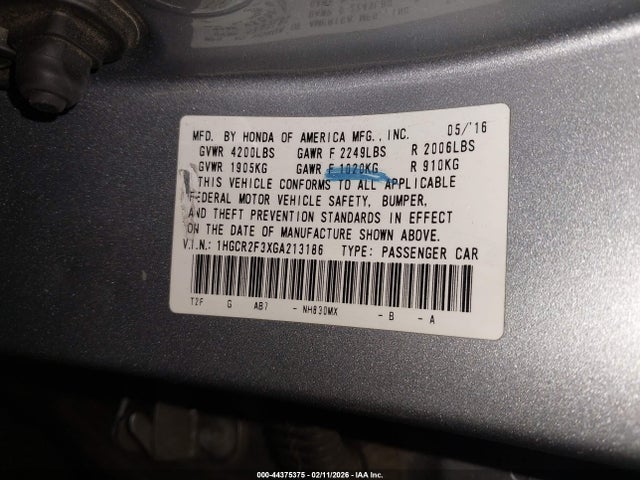 1HGCR2F3XGA213186 Honda ACCORD LX