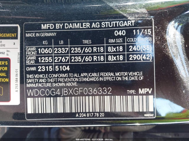 2016 Mercedes-benz Glc 300 მანქანა იყიდება აუქციონზე, vin: WDC0G4JBXGF036332, აუქციონის ნომერი: 44375395