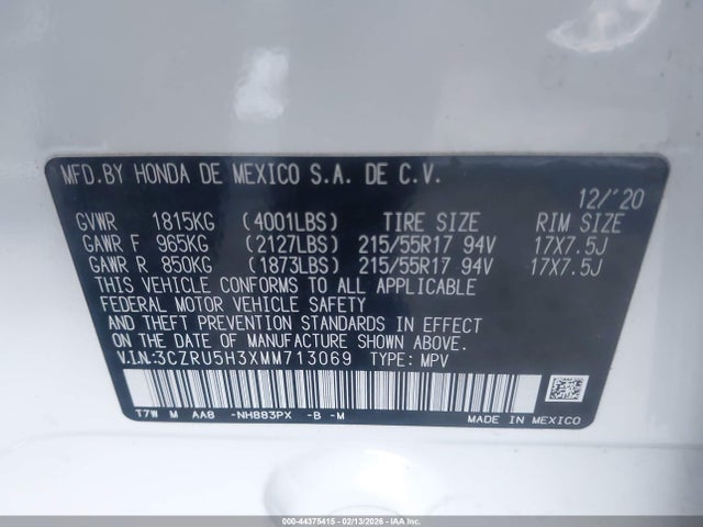 3CZRU5H3XMM713069 Honda Hr-v 2wd Lx