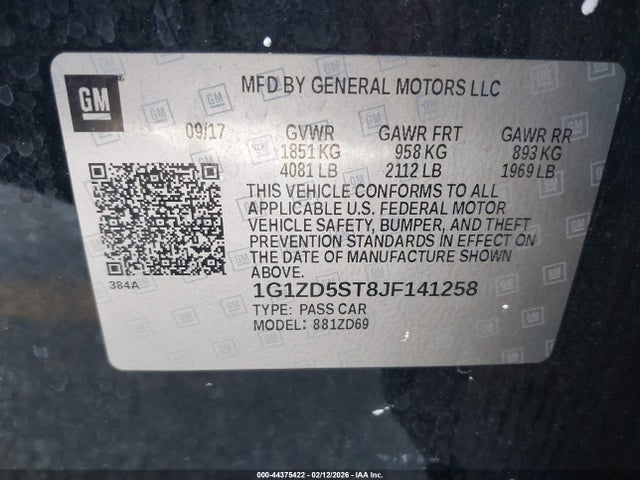 1G1ZD5ST8JF141258 Chevrolet MALIBU LT