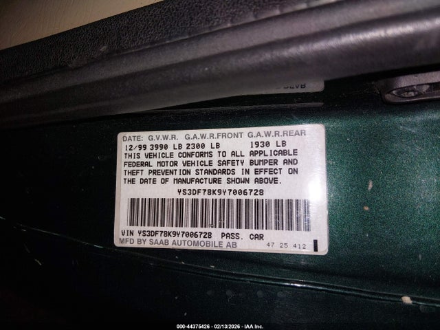 2000 SAAB 9-3 YS3DF78K9Y7006728 Photo 8