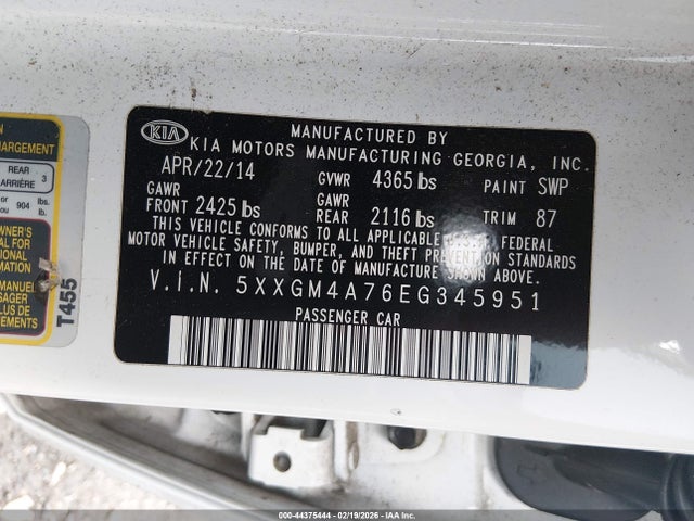 5XXGM4A76EG345951 KIA Optima Lx