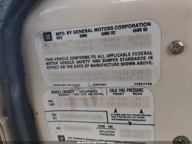 1981 CHEVROLET CORVETTE 1G1AY8760B5105318 Photo 8