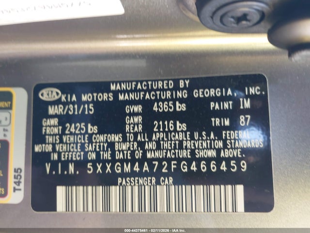5XXGM4A72FG466459 KIA Optima Lx