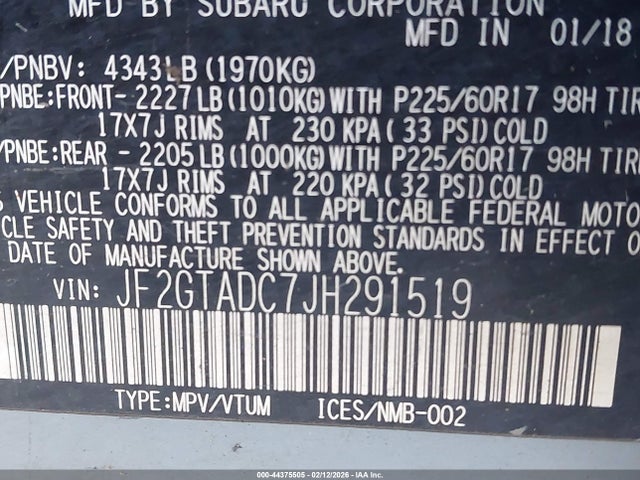 JF2GTADC7JH291519 Subaru Crosstrek 2.0i Premium