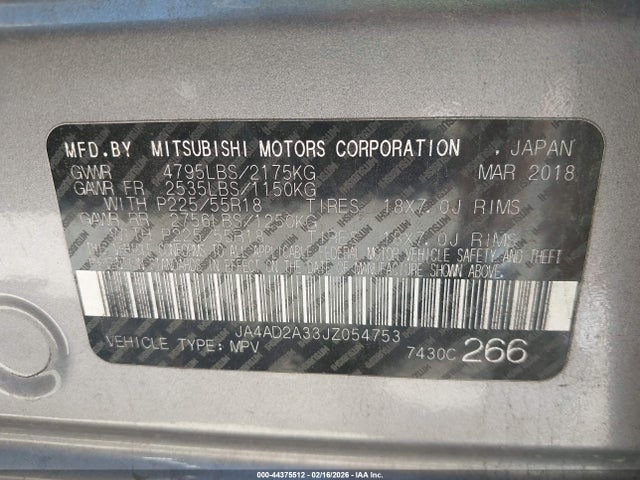 2018 MITSUBISHI OUTLANDER JA4AD2A33JZ054753 Photo 8